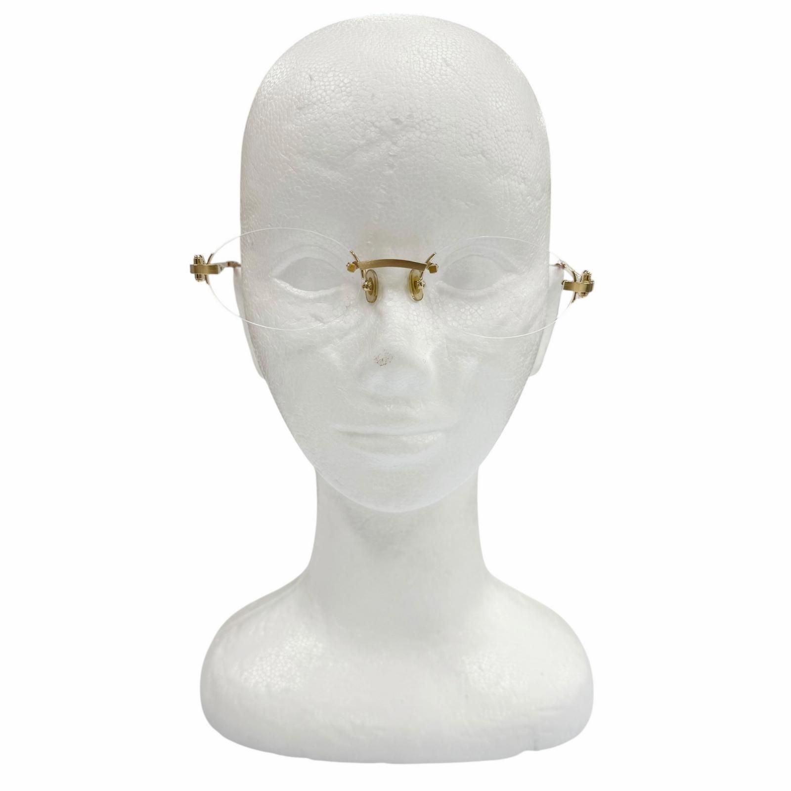 美品▼Cartier カルティエ 2C デコール ツーポイント リムレス オーバル マーブル柄 メガネ 眼鏡 アイウェア ゴールド クリアブラウン □20 135 フランス製 メンズ