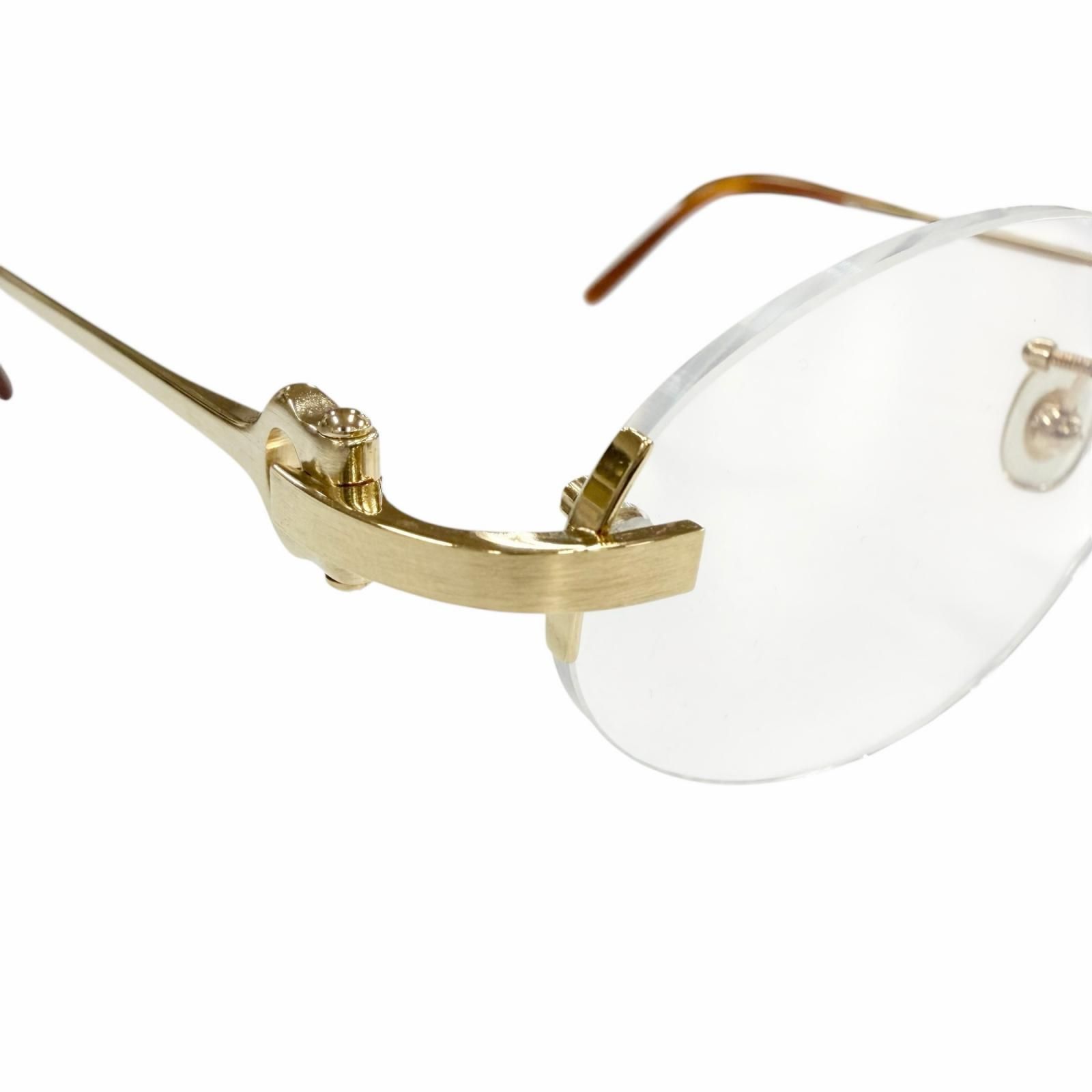 美品▼Cartier カルティエ 2C デコール ツーポイント リムレス オーバル マーブル柄 メガネ 眼鏡 アイウェア ゴールド クリアブラウン □20 135 フランス製 メンズ