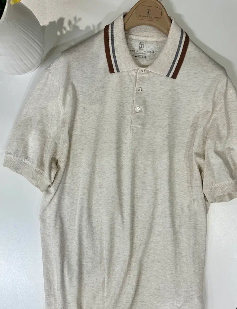 ブルネロクチネリ オフホワイト コットン ポロ 半袖 Tシャツ