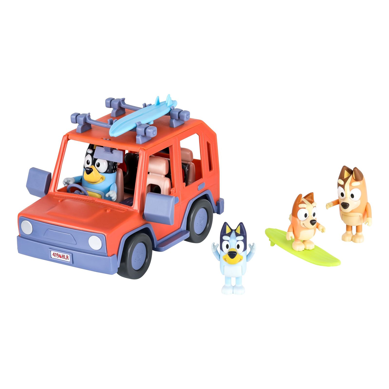 Bluey Heeler Family 4WD車両とフィギュア4個パック 2.5-3インチフィギュア サーフボードアクセサリーとステッカー2枚, 17637
