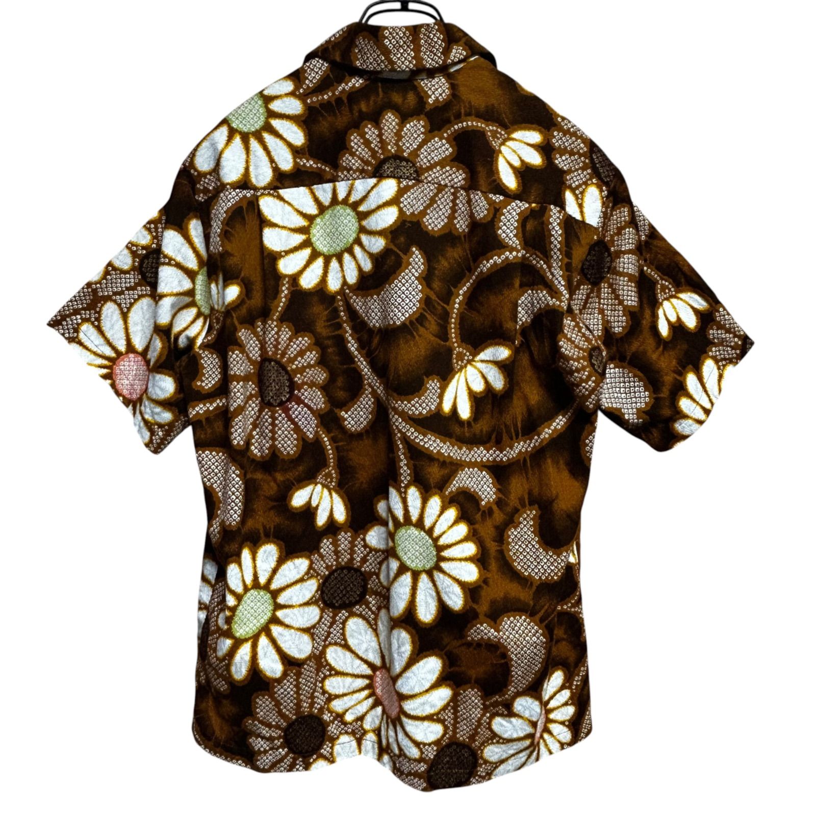 70s ヴィンテージ ハワイ製 アロハシャツ 向日葵 サイケ花柄 茶系 メンズM相当 サイケデリック ヒマワリ柄 コットン 美品 70s ヴィンテージ ハワイ製 アロハシャツ 向日葵 サイケ花柄 茶系 メンズM相当 サイケデリック ヒマワリ柄 コットン 美品
