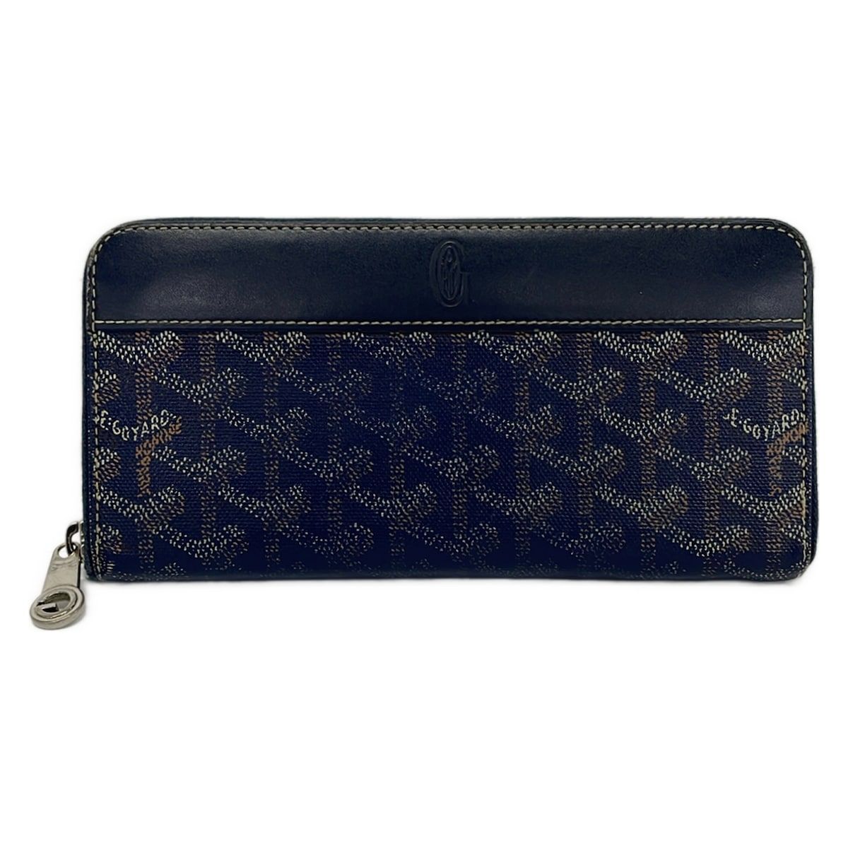 GOYARD(ゴヤール) 長財布 マティニョン ダークネイビー×白×ブラウン ラウンドファスナー レザー