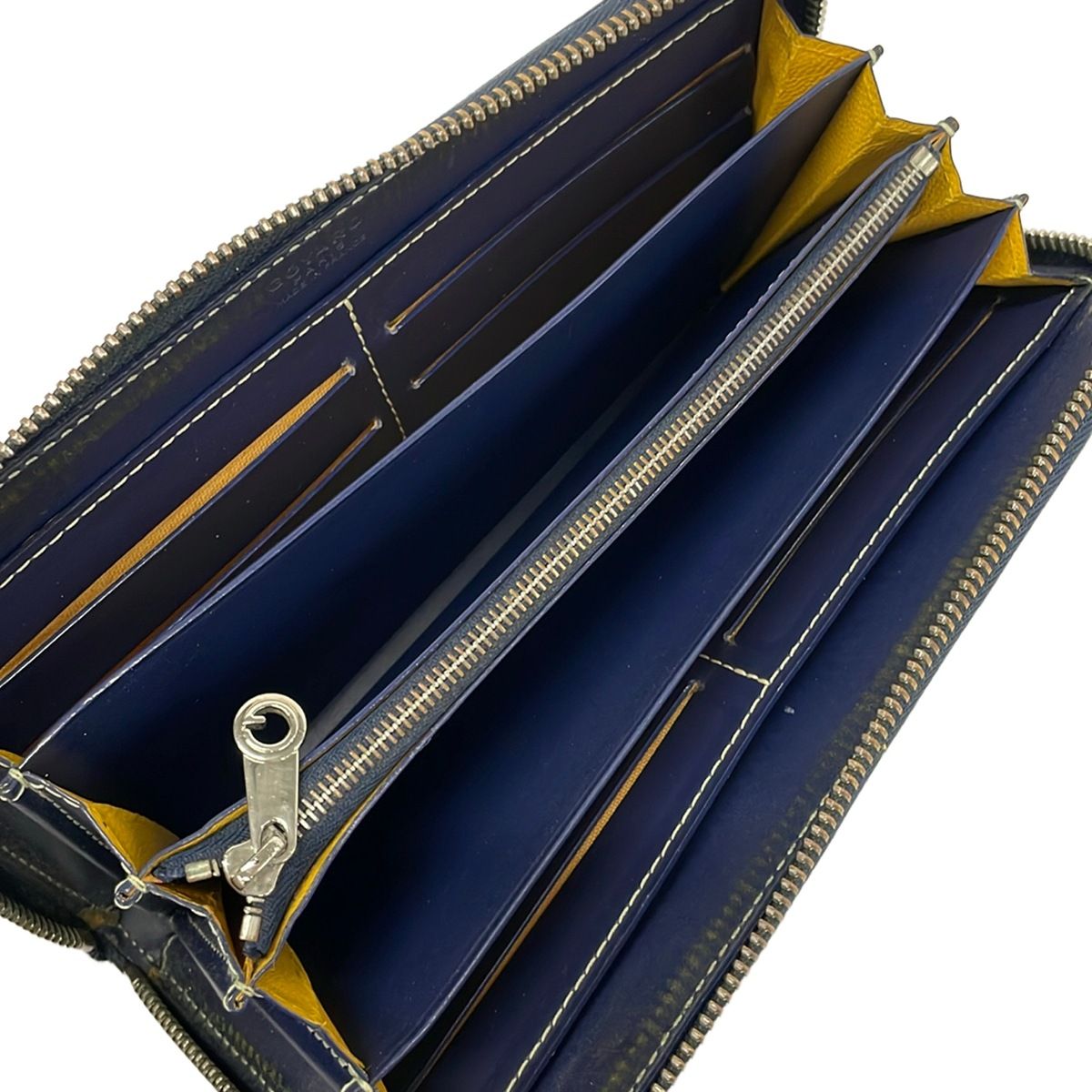 GOYARD(ゴヤール) 長財布 マティニョン ダークネイビー×白×ブラウン ラウンドファスナー レザー GOYARD(ゴヤール) 長財布 マティニョン ダークネイビー×白×ブラウン ラウンドファスナー レザー