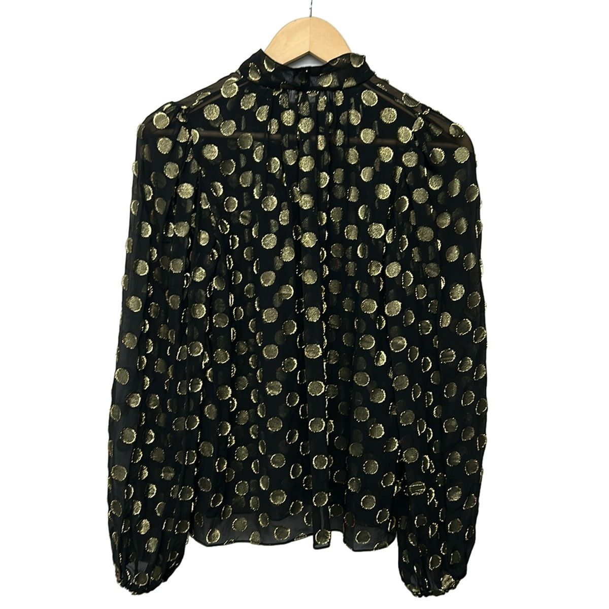 DOLCE&GABBANA(ドルチェアンドガッバーナ) 長袖カットソー サイズ36 S レディース - 黒×ゴールド ドット柄/リボン/ラメ/シースルー