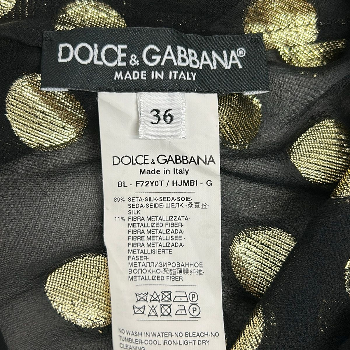 DOLCE&GABBANA(ドルチェアンドガッバーナ) 長袖カットソー サイズ36 S レディース - 黒×ゴールド ドット柄/リボン/ラメ/シースルー