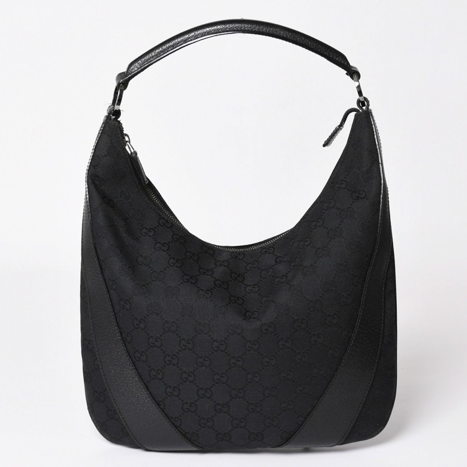 GUCCI グッチ GGキャンバスワンショルダーバッグ ホーボー ハンドバッグ ブラックレザー 124357 美品 中古 4a003512
