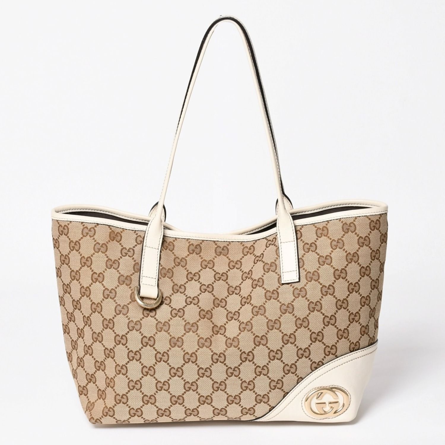 【美品】GUCCI GGパターン ハンドバッグ ベージュ ホワイト キャンバス 美品】GUCCI GGパターン ハンドバッグ ベージュ ホワイト キャンバス