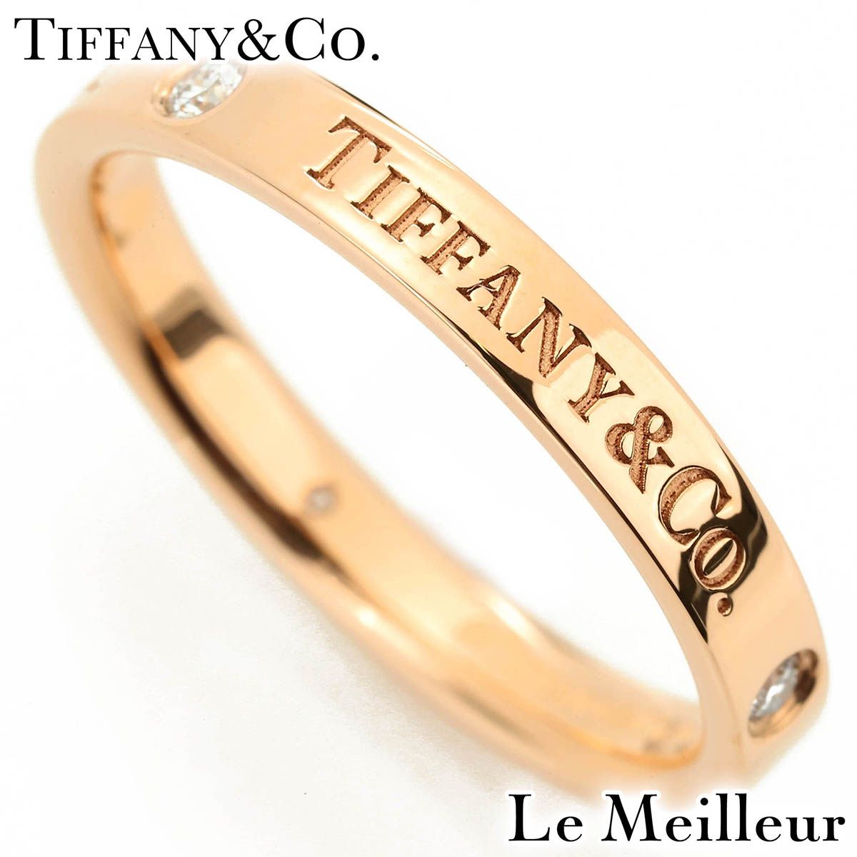 【新品仕上済】 TIFFANY&Co. T&CO. ダイヤモンド ピンクゴールド K18PG 3P フラットバンドリング 15号 レディース 返品OK
