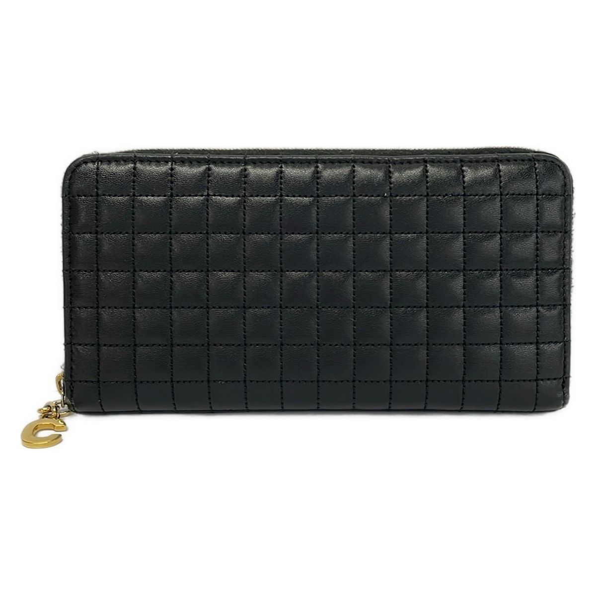 CELINE(セリーヌ) 長財布 Cチャーム ラージジップドウォレット 10B553BFL 黒 ラウンドファスナー レザー
