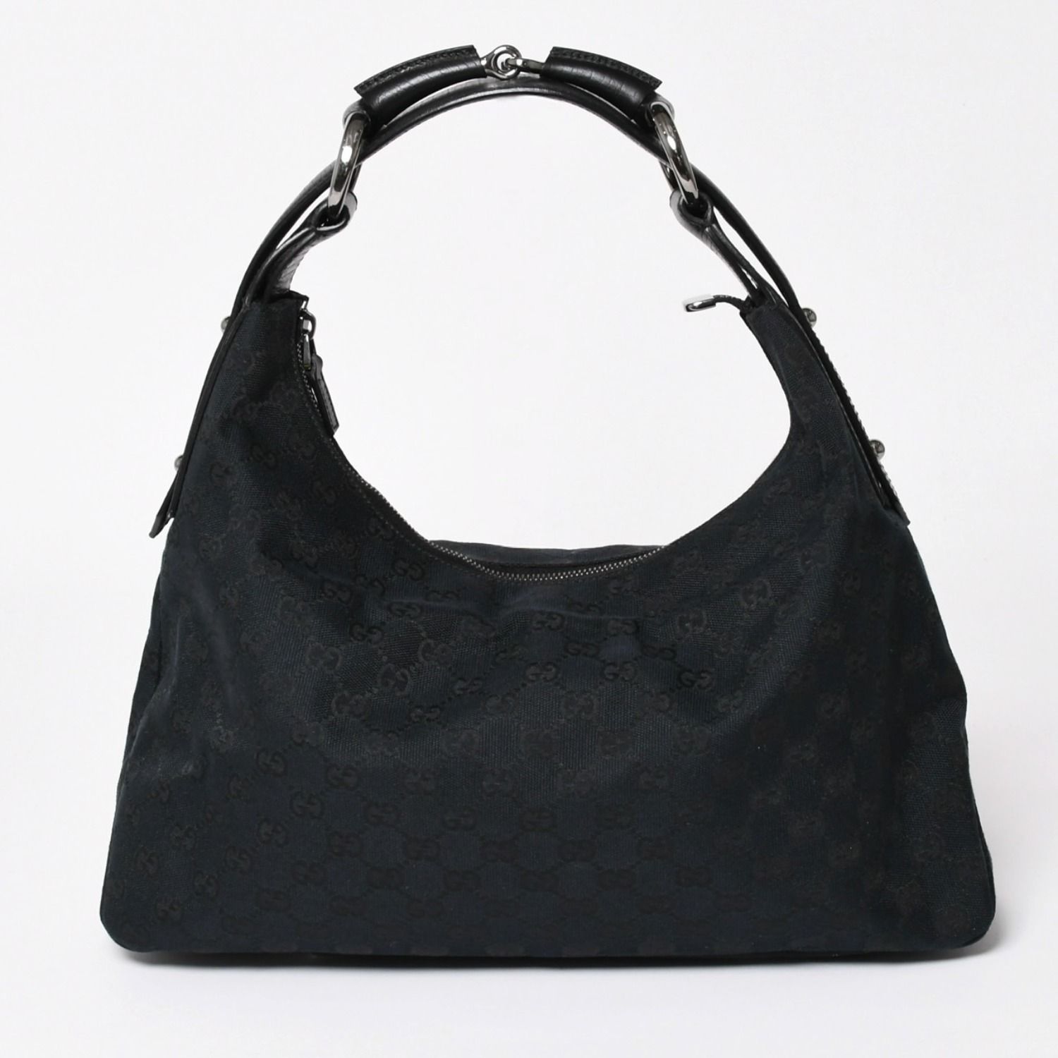 極美品 GUCCI グッチ ホースビット GGキャンバス ハンドバッグ ショルダーバッグ ブラック シルバー金具 190525 中古 4a003555