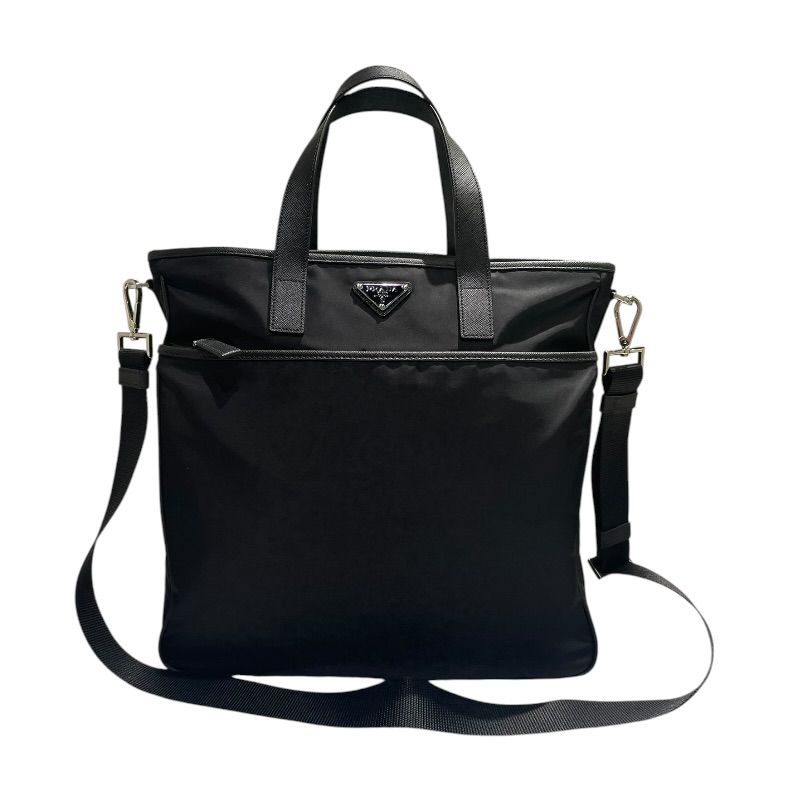 プラダ PRADA Re-Nylon トライアングル ロゴ２WAYトート 2VG033 ブラック サフィアーノレザー/ナイロン ユニセックス トートバッグ