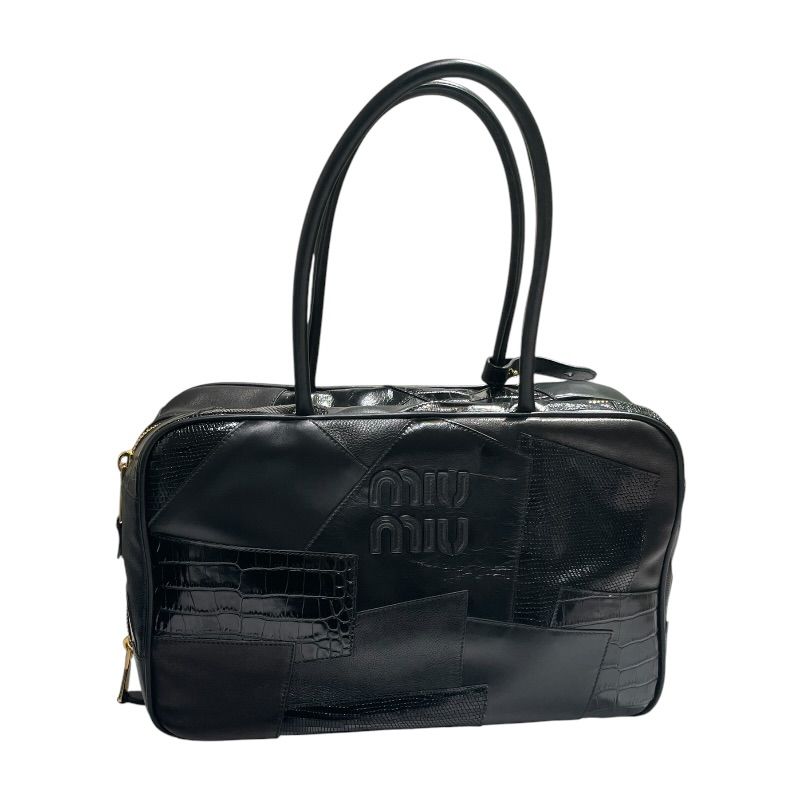ミュウミュウ miu miu レザーパッチワークボーバッグ 5BB117 ブラック レザー レディース ハンドバッグ