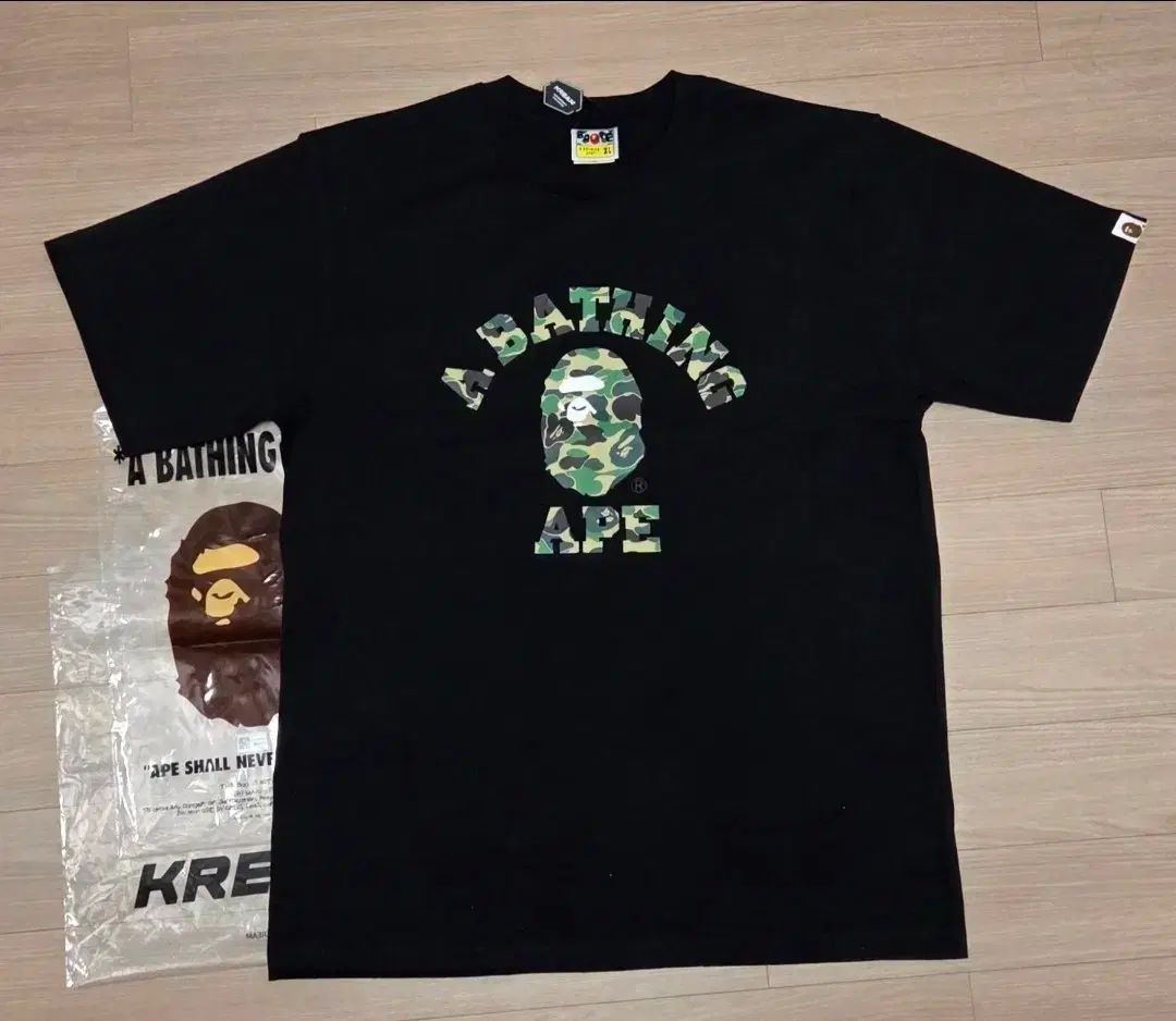 A BATHING APE アベイシングエイプ カモフラージュ ロゴ Tシャツ ブラック グリーン XL