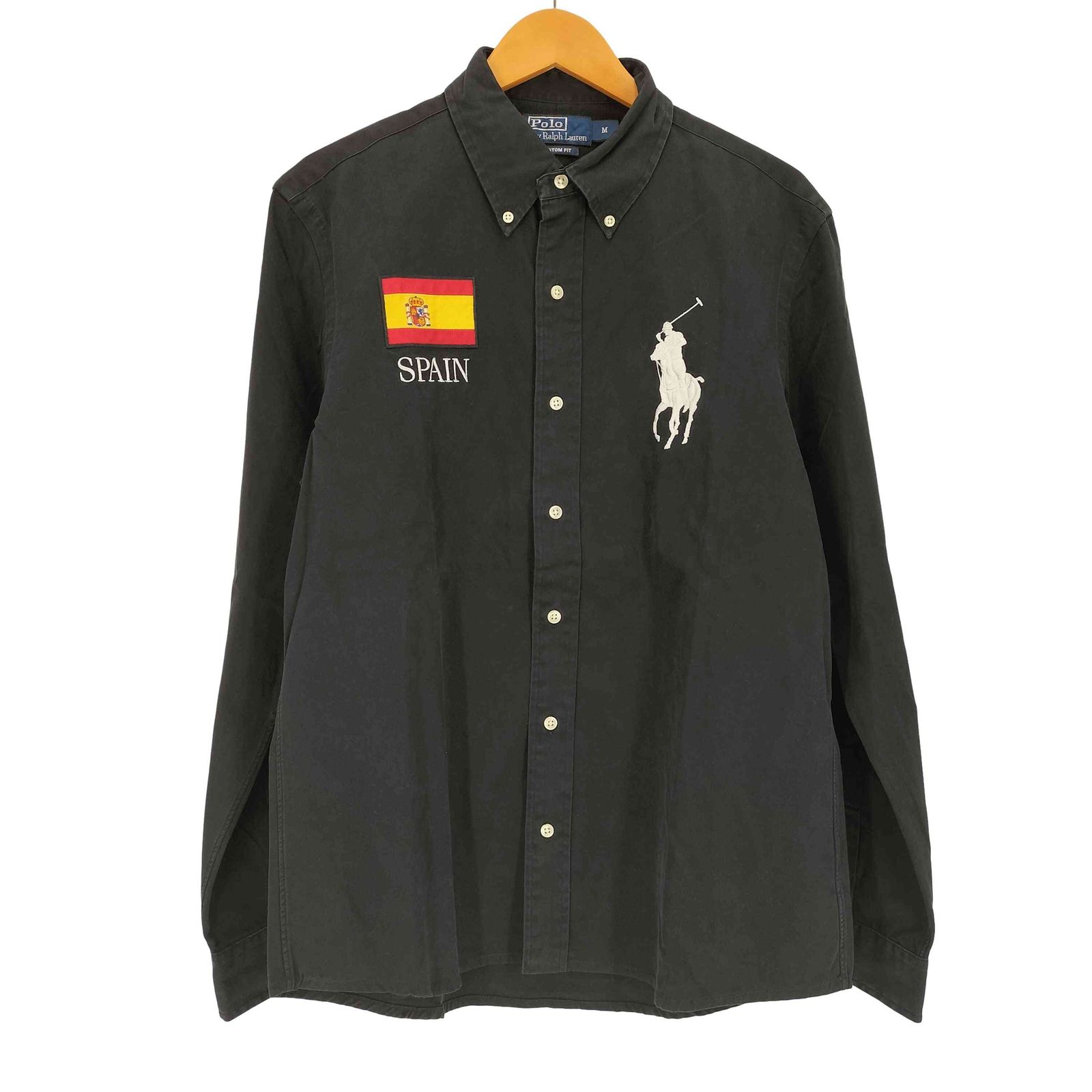 ポロバイラルフローレン Polo by RALPH LAUREN CUSTOM FIT SPAIN 国旗 ビッグポニー ボタンダウン L/S シャツ メンズ import：M