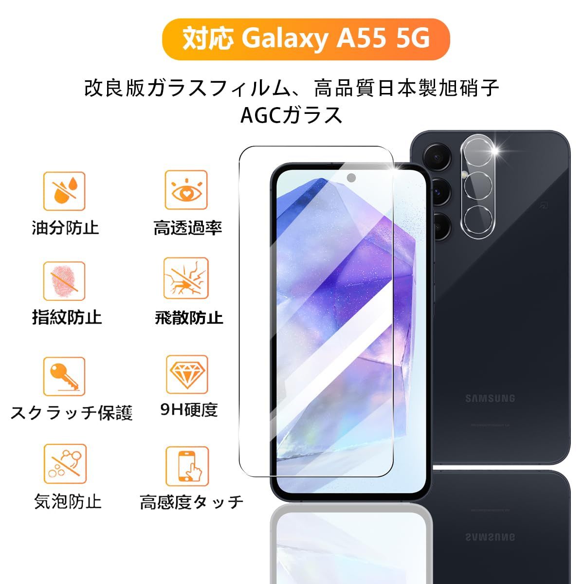 2+2枚セット 指紋認証対応】 ガイド枠付き 用 Galaxy A55 5G ガラス 