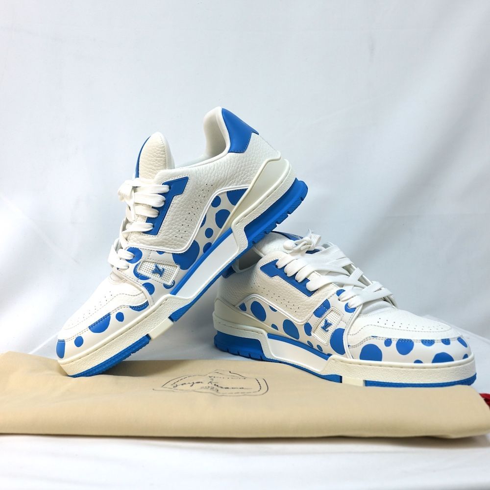 LOUIS VUITTON ルイヴィトン 草間彌生コラボ LV TRAINER SNEAKER YK トレイナー ライン スニーカー UK8.5（約27cm）　ホワイト ブルー ローカット FD 0213