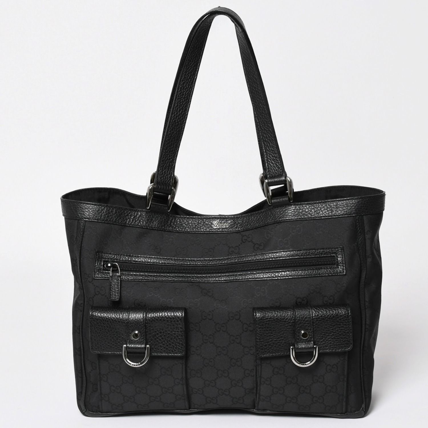 極美品 GUCCI グッチ アビー GGナイロンキャンバスポケットトートバッグ 268639 ハンドバッグ GGキャンバス ブラック シルバー金具 中古 4a003457