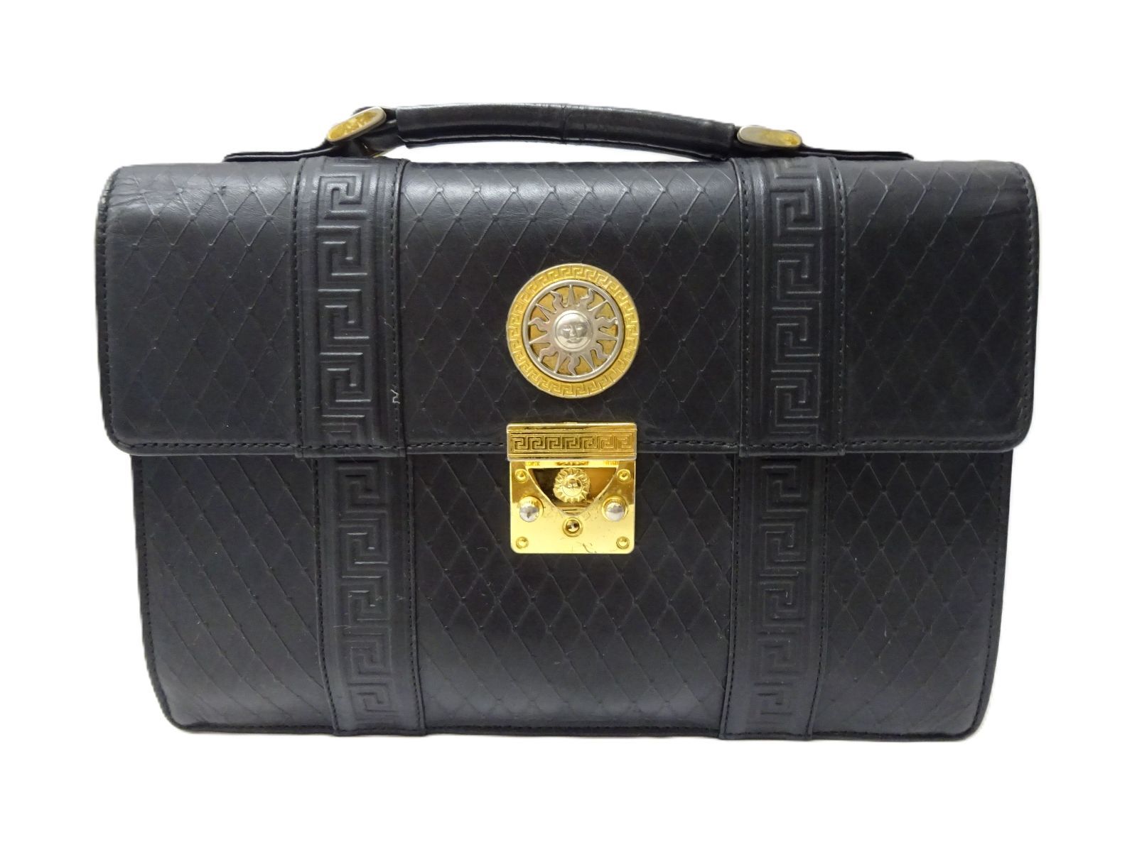 GIANNI VERSACE ヴェルサーチェ セカンドバッグ サンバースト 太陽 ハンドバッグ ブラック【ヴィンテージ】オールド