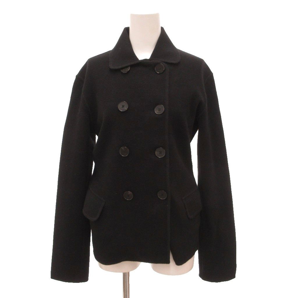 ジルサンダー JIL SANDER ニットジャケット ダブルブレスト ステンカラー 34 黒 ブラック /JS ■ECG005