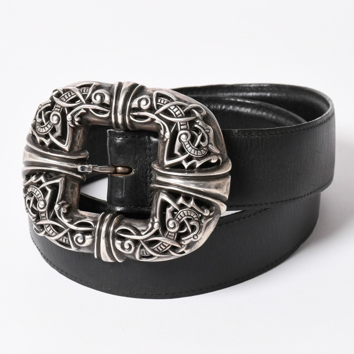 CHROME HEARTS クロムハーツ ケルティック センターバーベルト シルバー925 レザー サイズ32 美品 中古 4a003578
