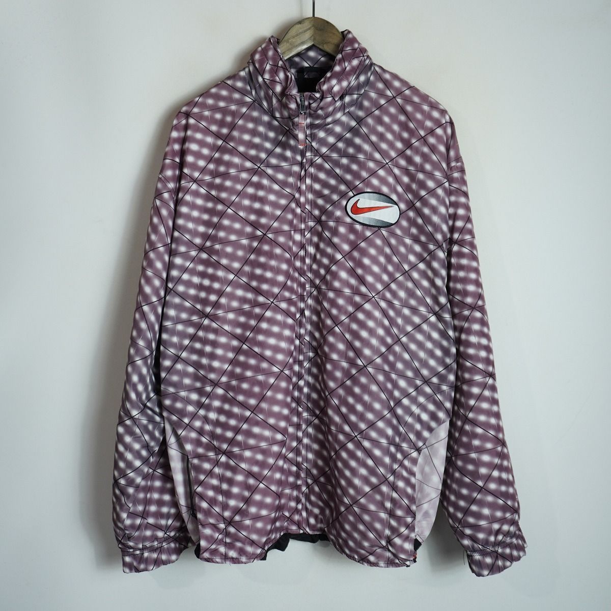 90S NIKE ナイキ S7-TSP 総柄 チェック ジャケット ジップアップ ブルゾン ウインドブレーカー ビンテージ パープルピンク系 L 3502Q★4