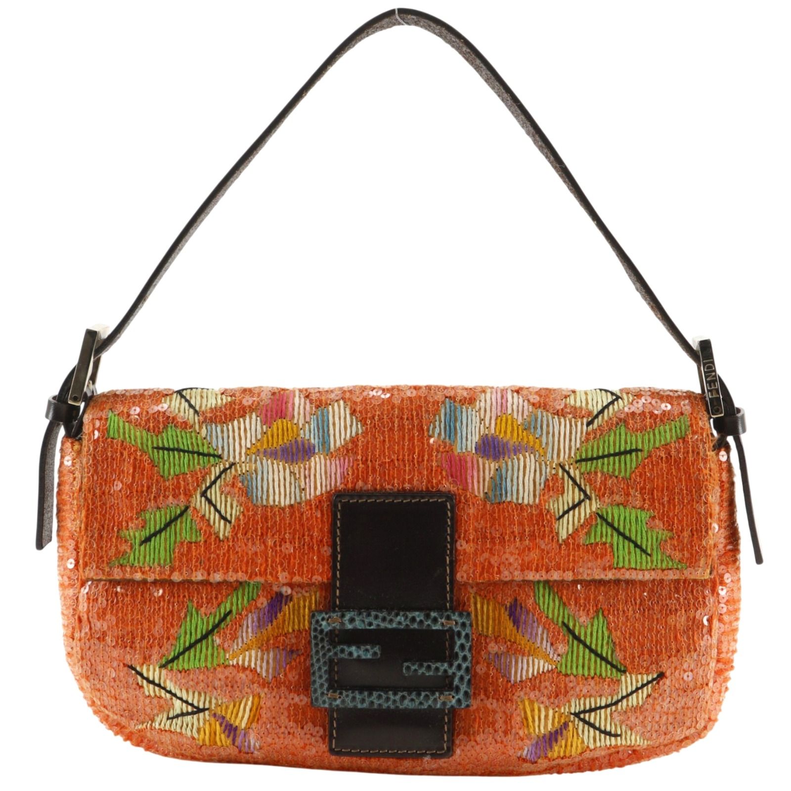 【FENDI】フェンディ マンマバケット スパンコール×レザー オレンジ レディース ショルダーバッグ