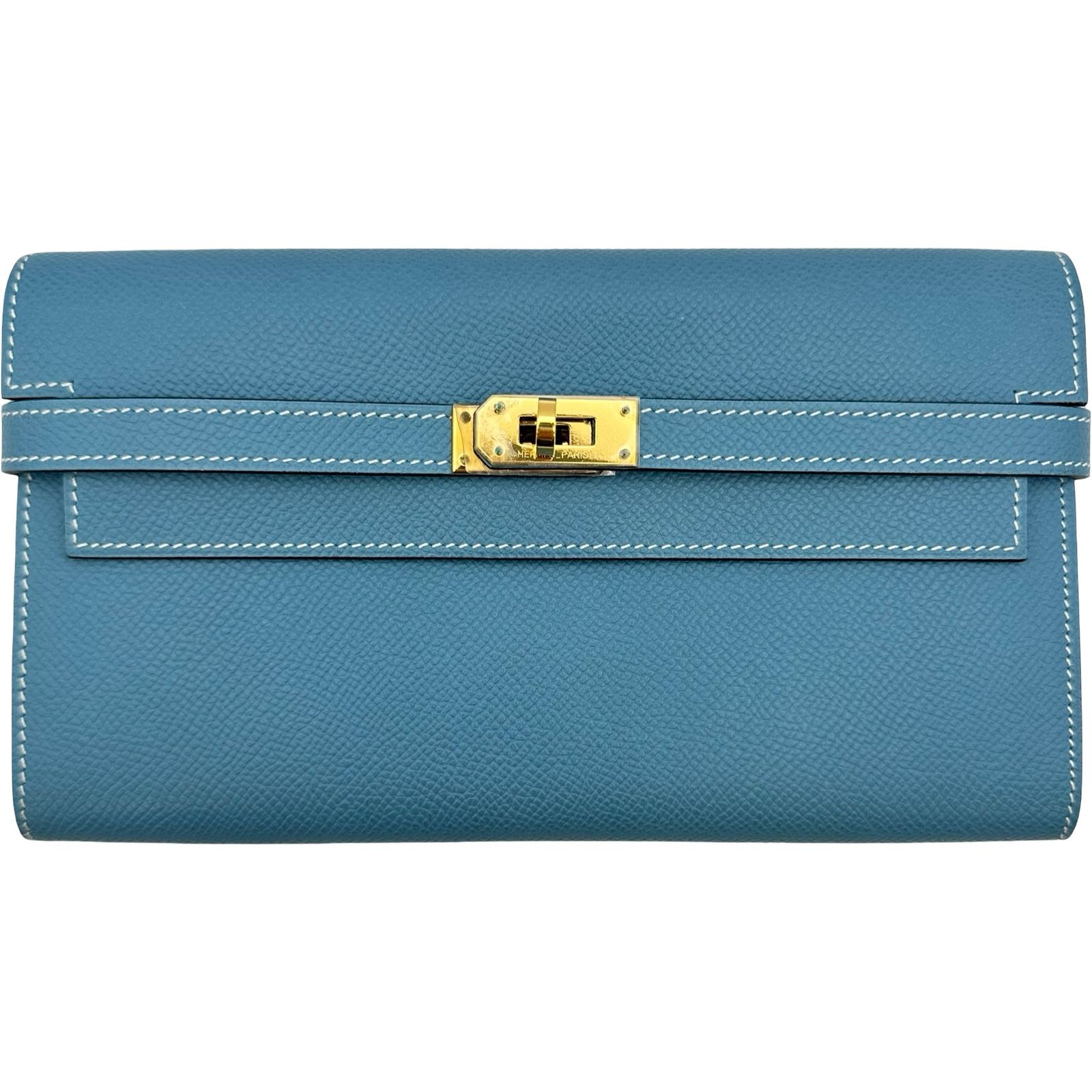 エルメス HERMES ケリーウォレット ロング ▢M刻印 ブルージーン ゴールド金具 エプソン レディース 長財布