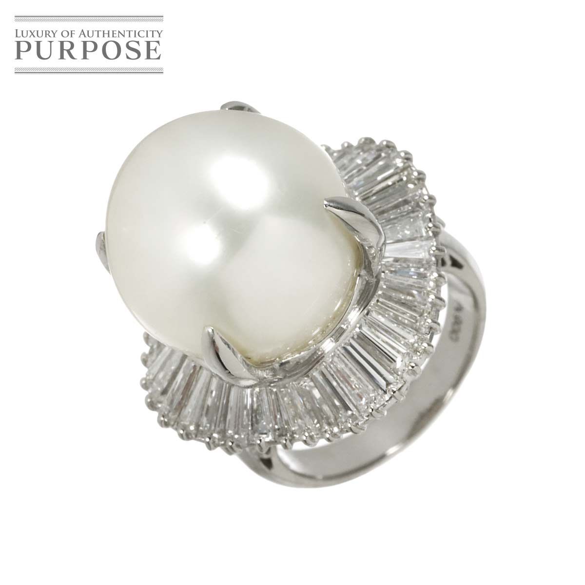 リング 11.5号 白蝶真珠 16.2mm ダイヤ 3.18ct Pt プラチナ 指輪 パール South Sea pearl Ring 90325191