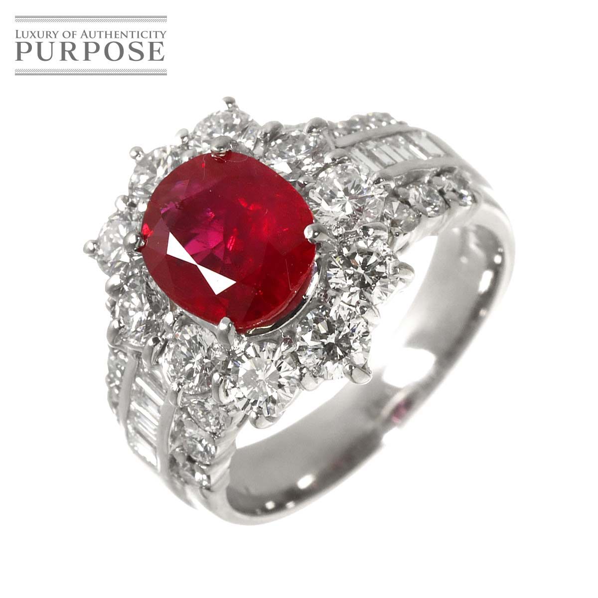 【ビルマ産】 ルビー 2.10ct ダイヤ 1.79ct リング 10.5号 Pt プラチナ 指輪 【鑑別書付き】 Ruby Ring 90329924