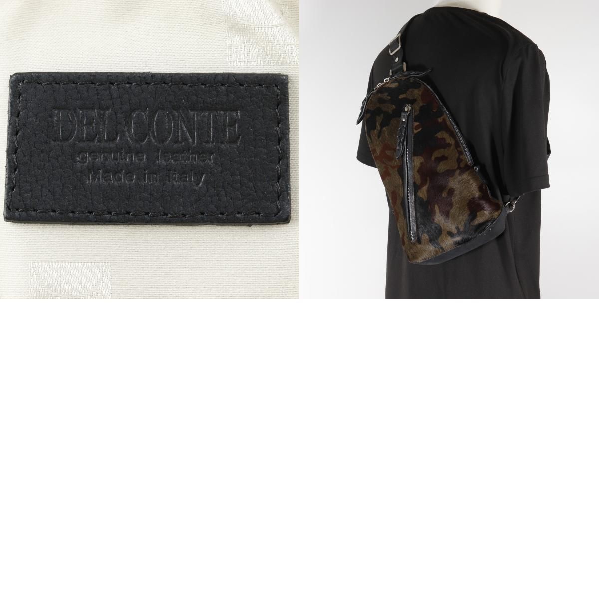 【DEL CONTE】デルコンテ カモフラ柄 迷彩 ハラコ×レザー カーキ メンズ ショルダーバッグ DEL CONTE】デルコンテ カモフラ柄 迷彩 ハラコ×レザー カーキ メンズ