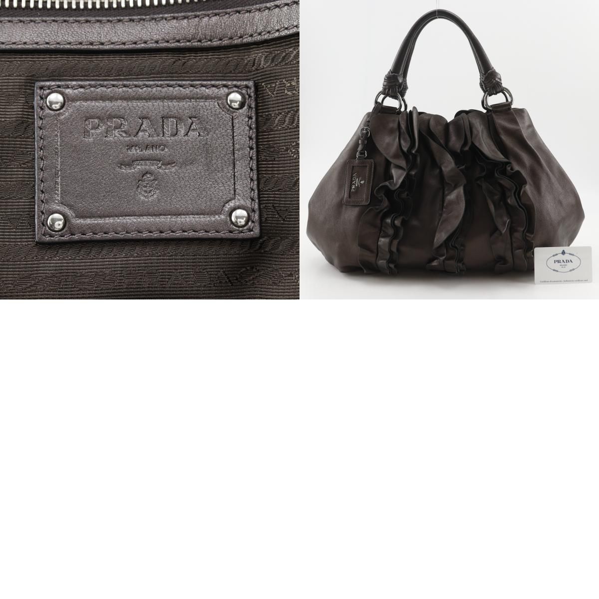 PRADA】プラダ フリル BR3987 レザー 茶 レディース トートバッグ 