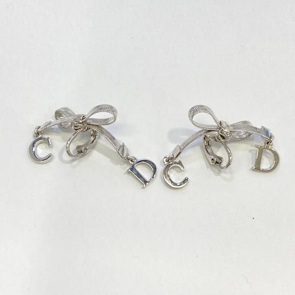 【中古】Christian Dior リボン イヤリング シルバーカラー クリスチャン ディオール[24]