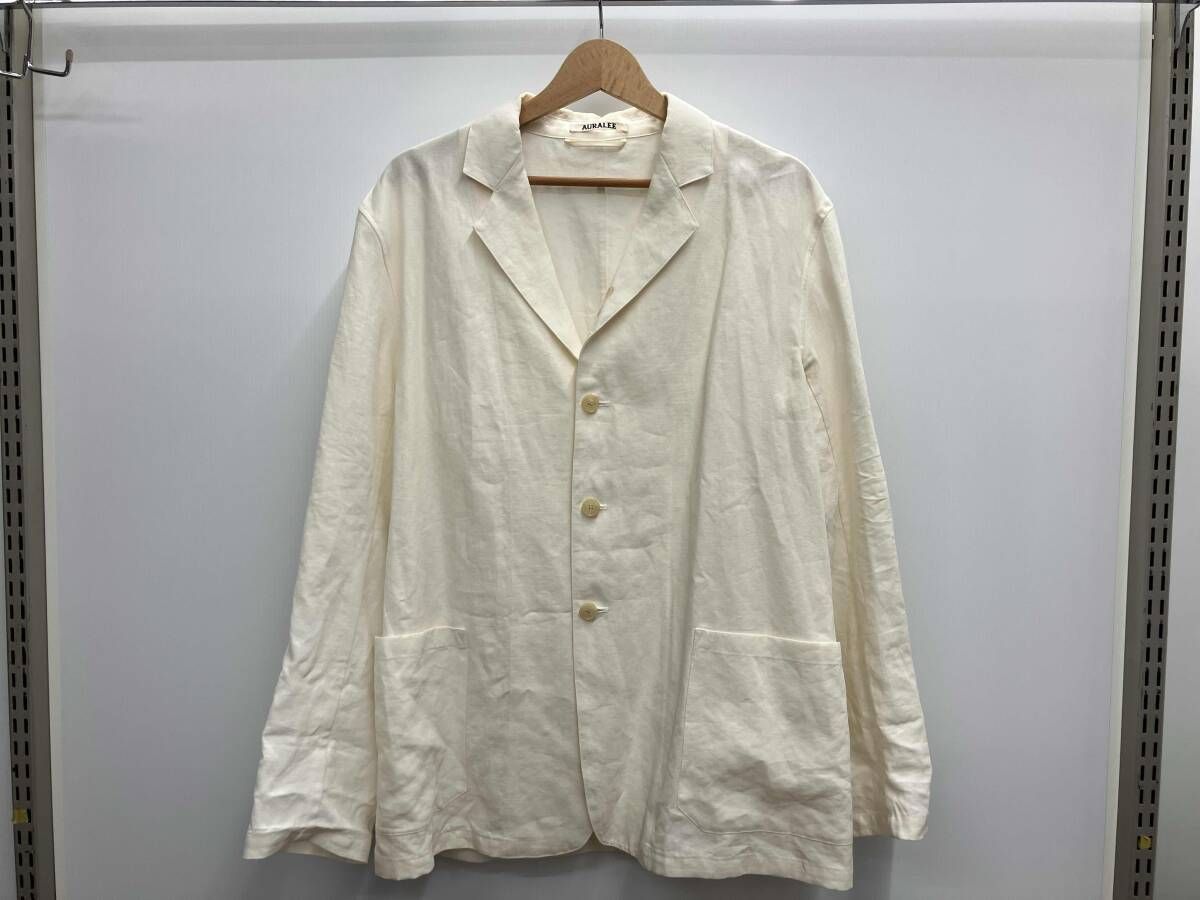 AURALEE オーラリー 19SS WASHED LINEN JACKET ウォッシュド リネン ジャケット テーラードジャケット A9S01LB サイズ3 オフホワイト