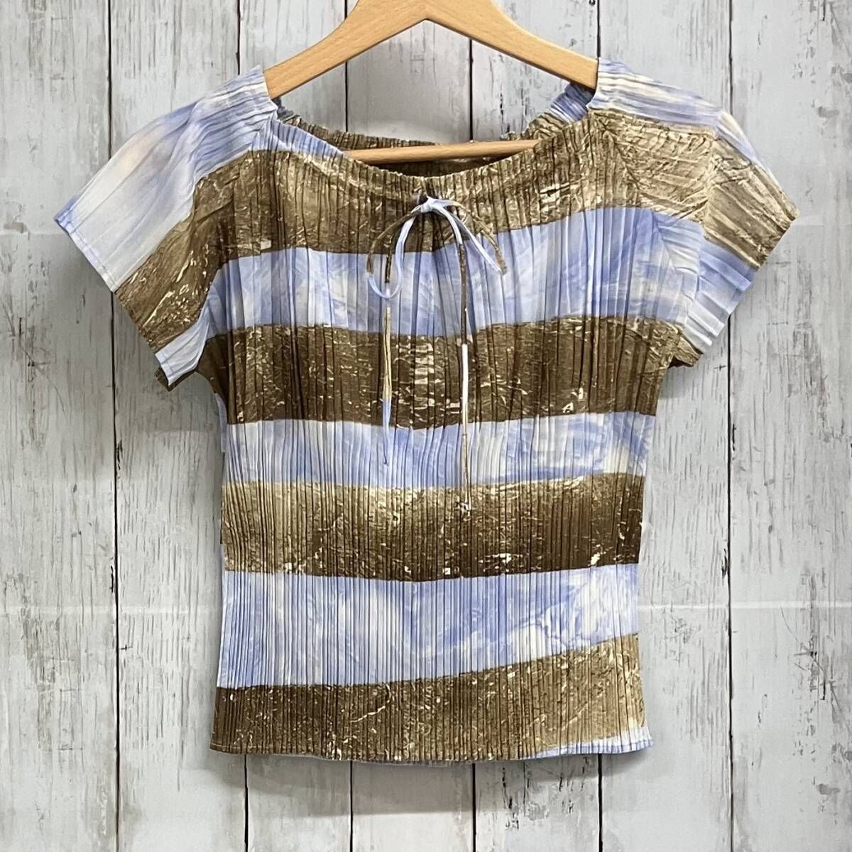 PLEATS PLEASE プリーツプリーズ ISSEY MIYAKE イッセイミヤケ PP31-JK932 ボーダー レディース 半袖シャツ ブラウス