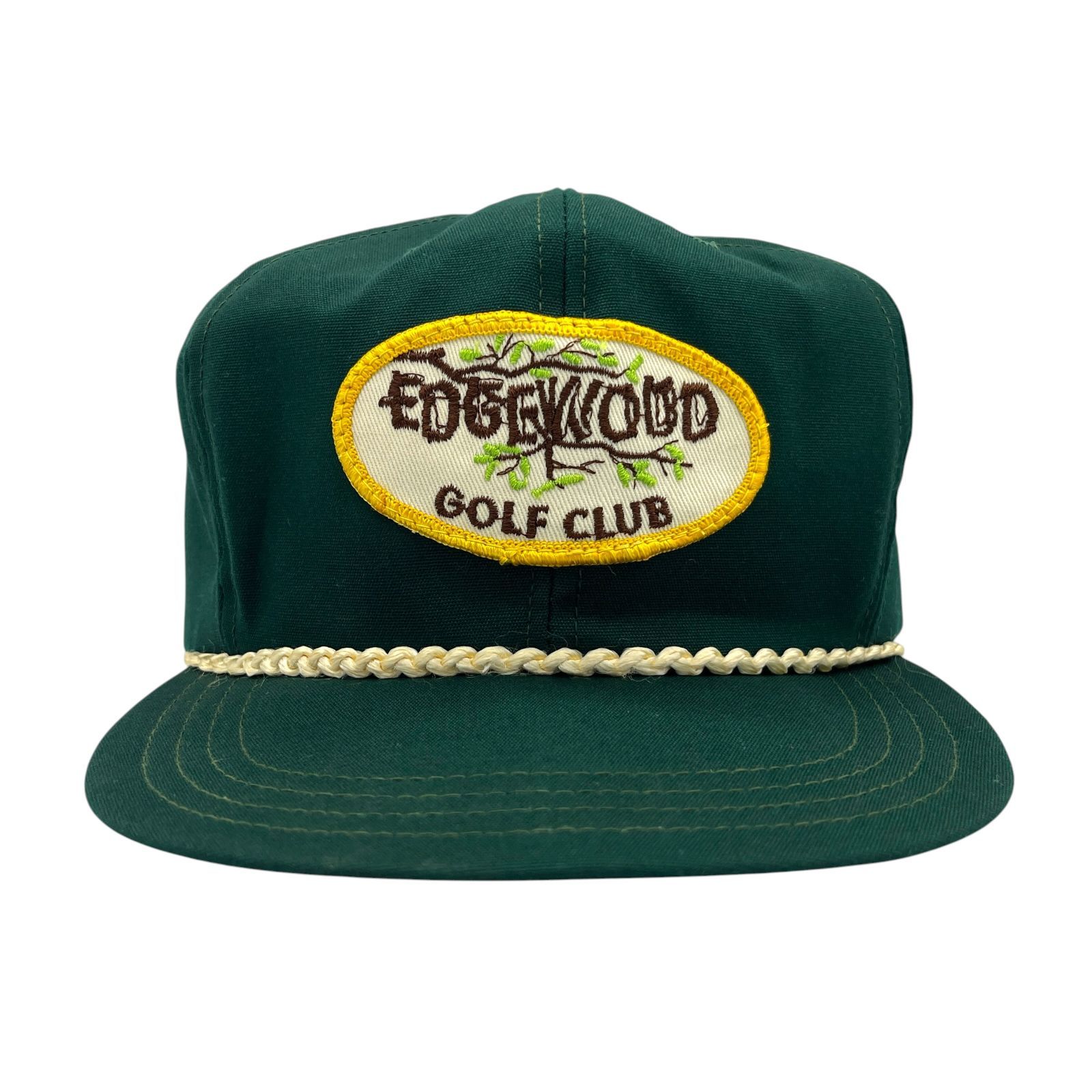 【キャップ/帽子】80-90s TOWN TALK社製 EDGEWOOD GOLF CLUB（エッジゴルフクラブ）ワッペン ビンテージ トラッカーキャップ グリーン 緑 イエロー 黄 ホワイト 白