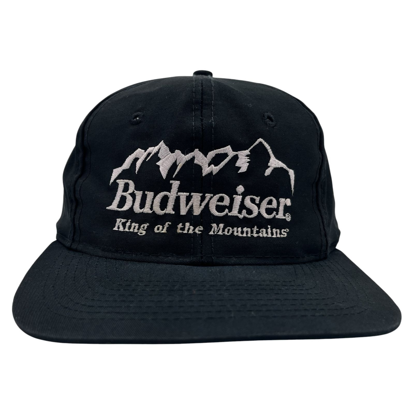 【キャップ/帽子】90s Budweiser King of the Mountains（バドワイザー）ビンテージ トラッカーキャップ プロモ アドバタイジング ブラック 黒 ホワイト 白