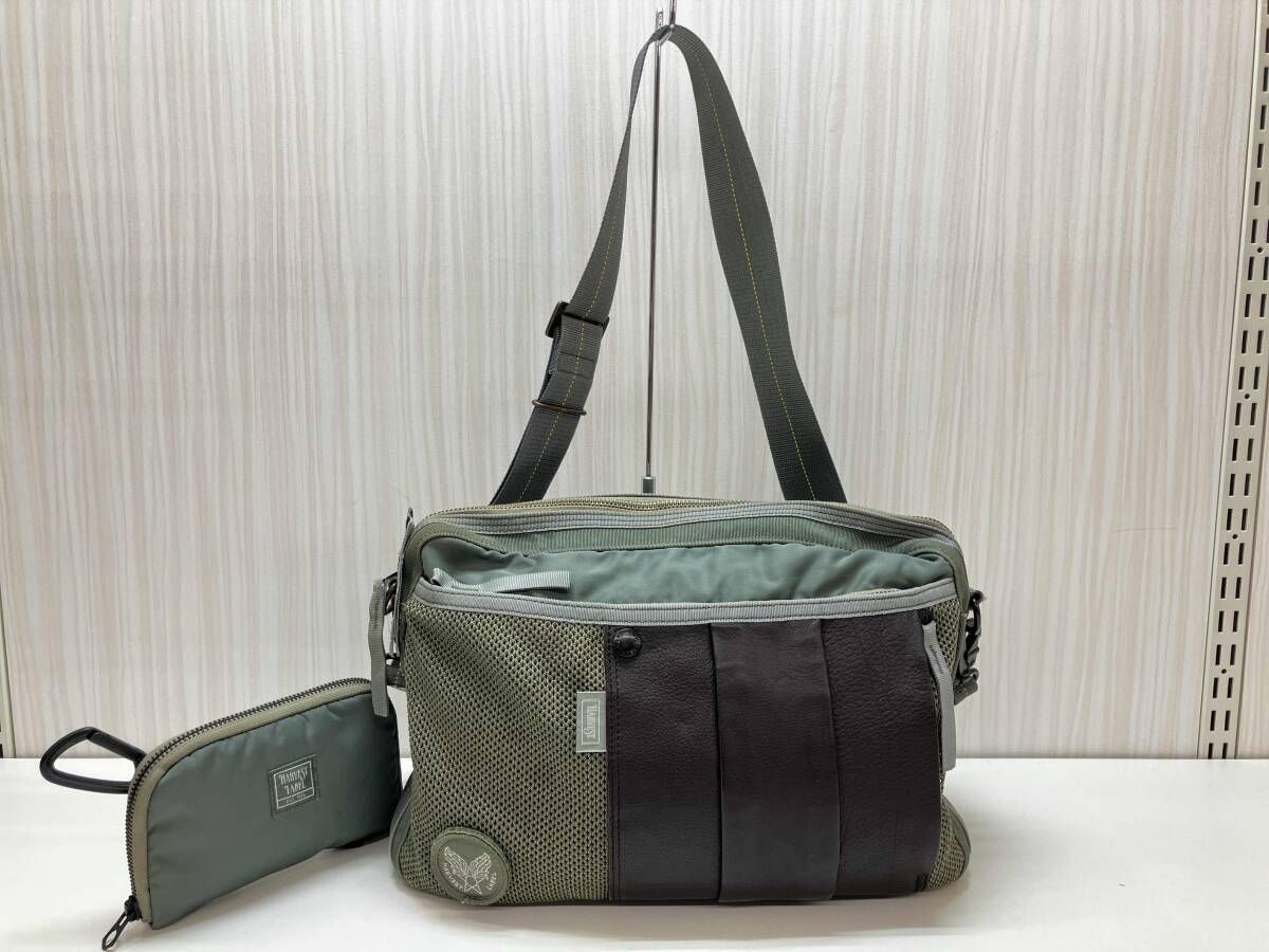 HARVEST LABEL ハーヴェストレーベル CUSTOM ショルダーバッグ スーパーナイロン セージグリーン/ダークブラウンレザー