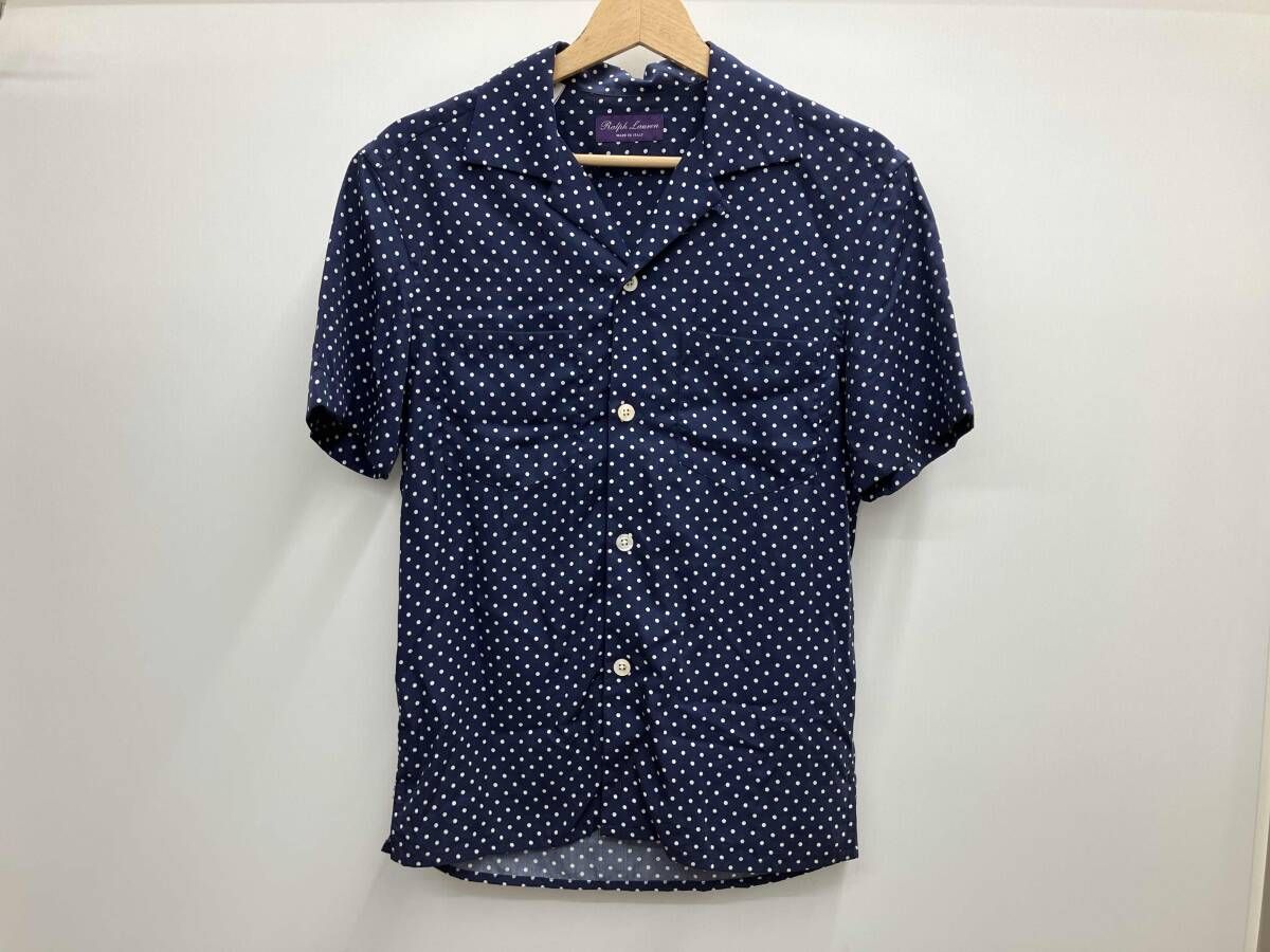 RALPH LAUREN Purple Label ラルフローレン パープルレーベル 半袖シャツ 開襟 シルク ドット MADE IN ITALY サイズXS ネイビー