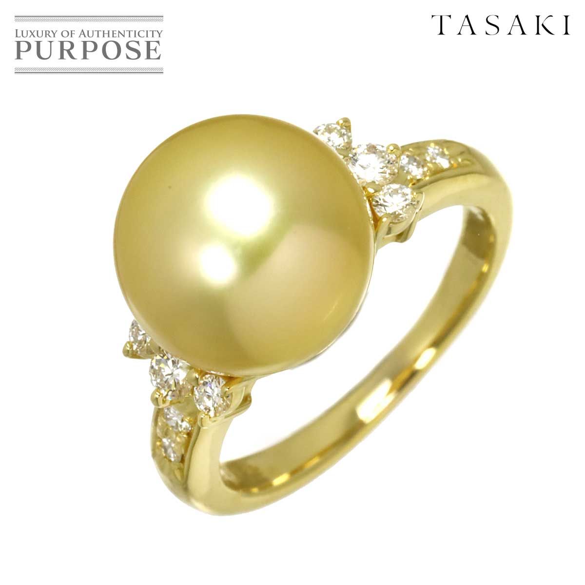 タサキ TASAKI 11号 リング 白蝶真珠 11.2mm ダイヤ 0.23ct K18 YG イエローゴールド 750 パール 指輪 Ring 90319220