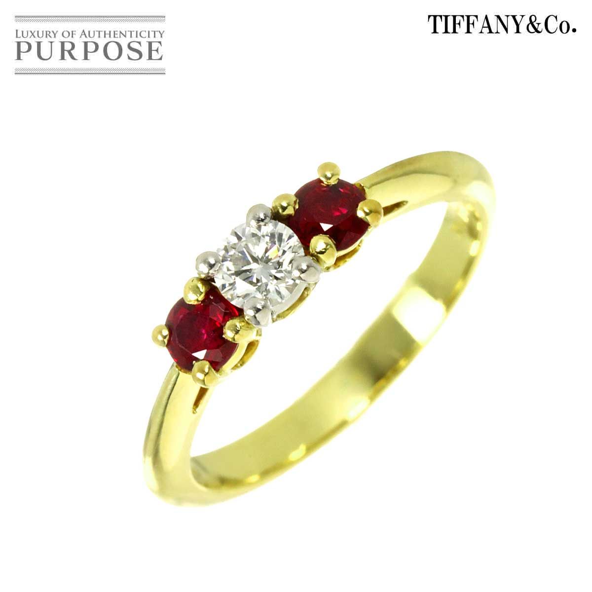 ティファニー TIFFANY&Co. 10号 リング ダイヤ ルビー 18K YG Pt イエローゴールド 750 プラチナ 指輪 Diamond Ring 90323567