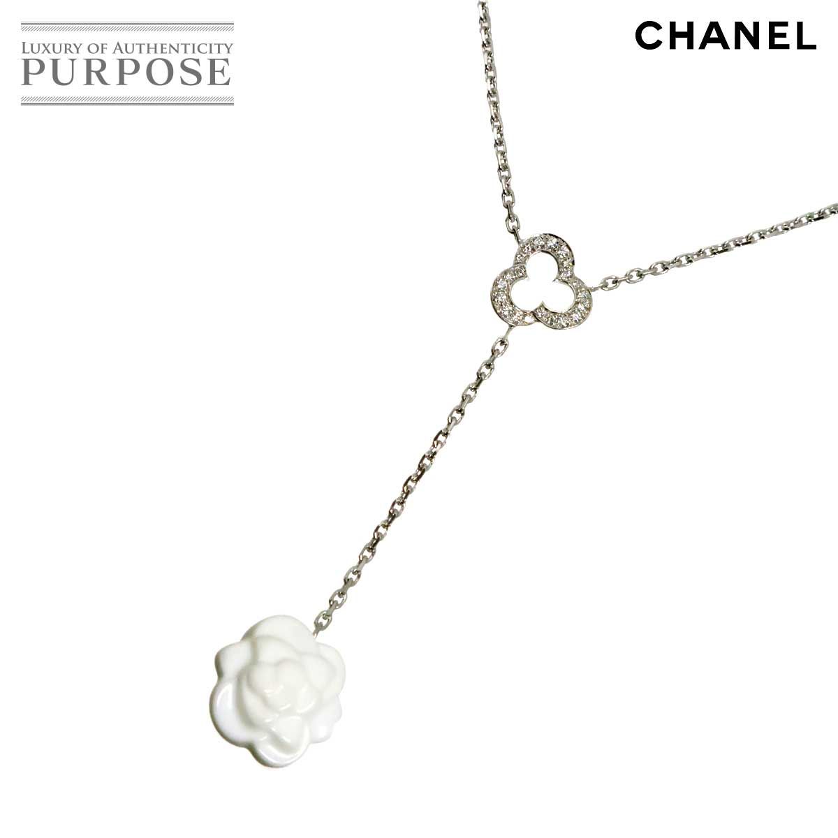 シャネル CHANEL カメリア ダイヤ ネックレス 41.5cm K18 WG ホワイトゴールド 750 ホワイトアゲート 花 Camellia Necklace 90324261
