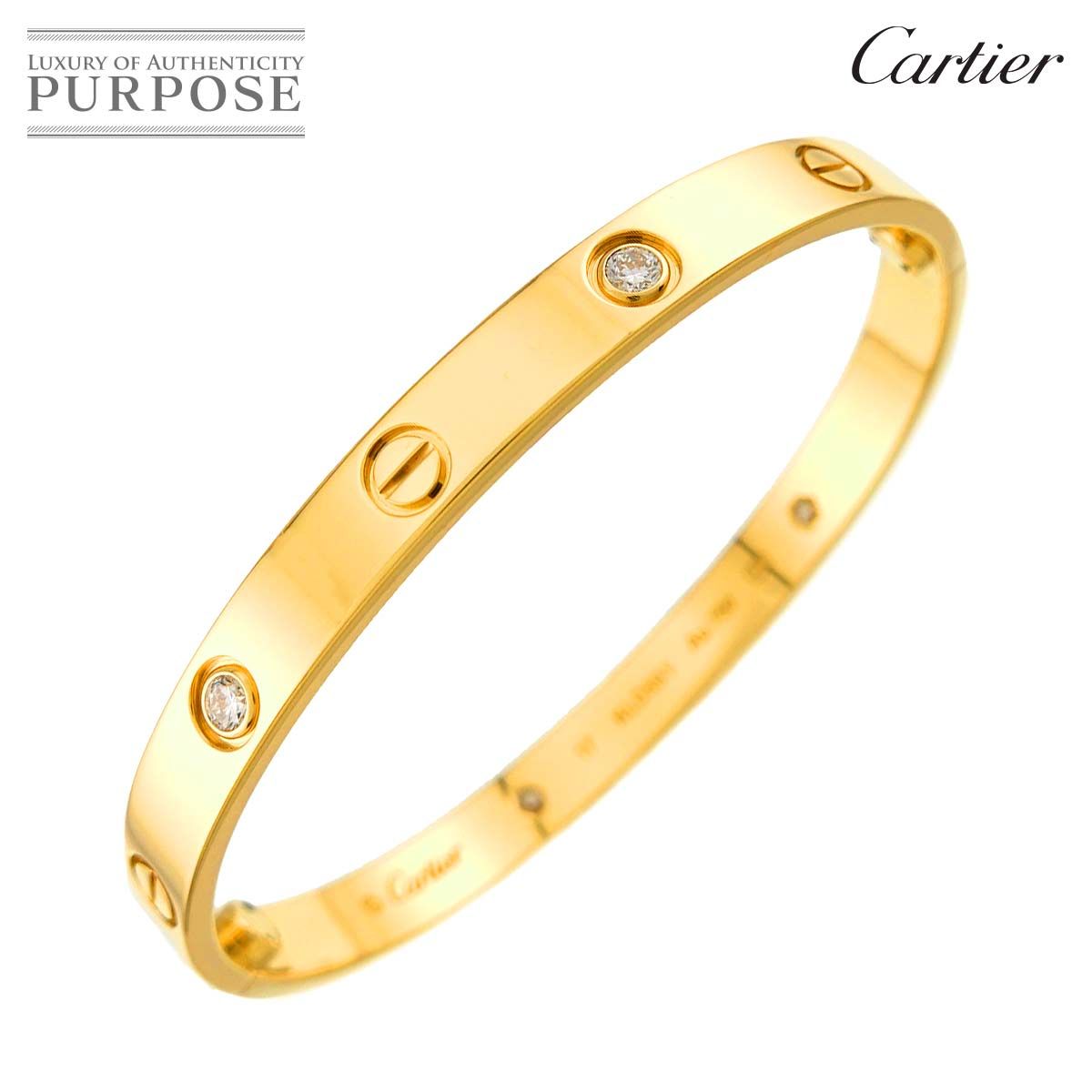 カルティエ Cartier ラブ ブレス ハーフ ダイヤ 4P #17 K18 YG 750 ブレスレット バングル Love Bracelet【証明書付き】 90324430