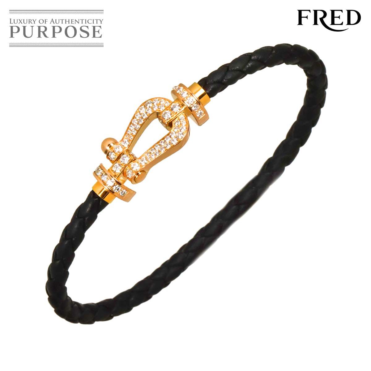 フレッド FRED フォース10 ラージ LM フルダイヤ ブレスレット #18 K18 PG ピンクゴールド レザー 750 Bracelet 90325899