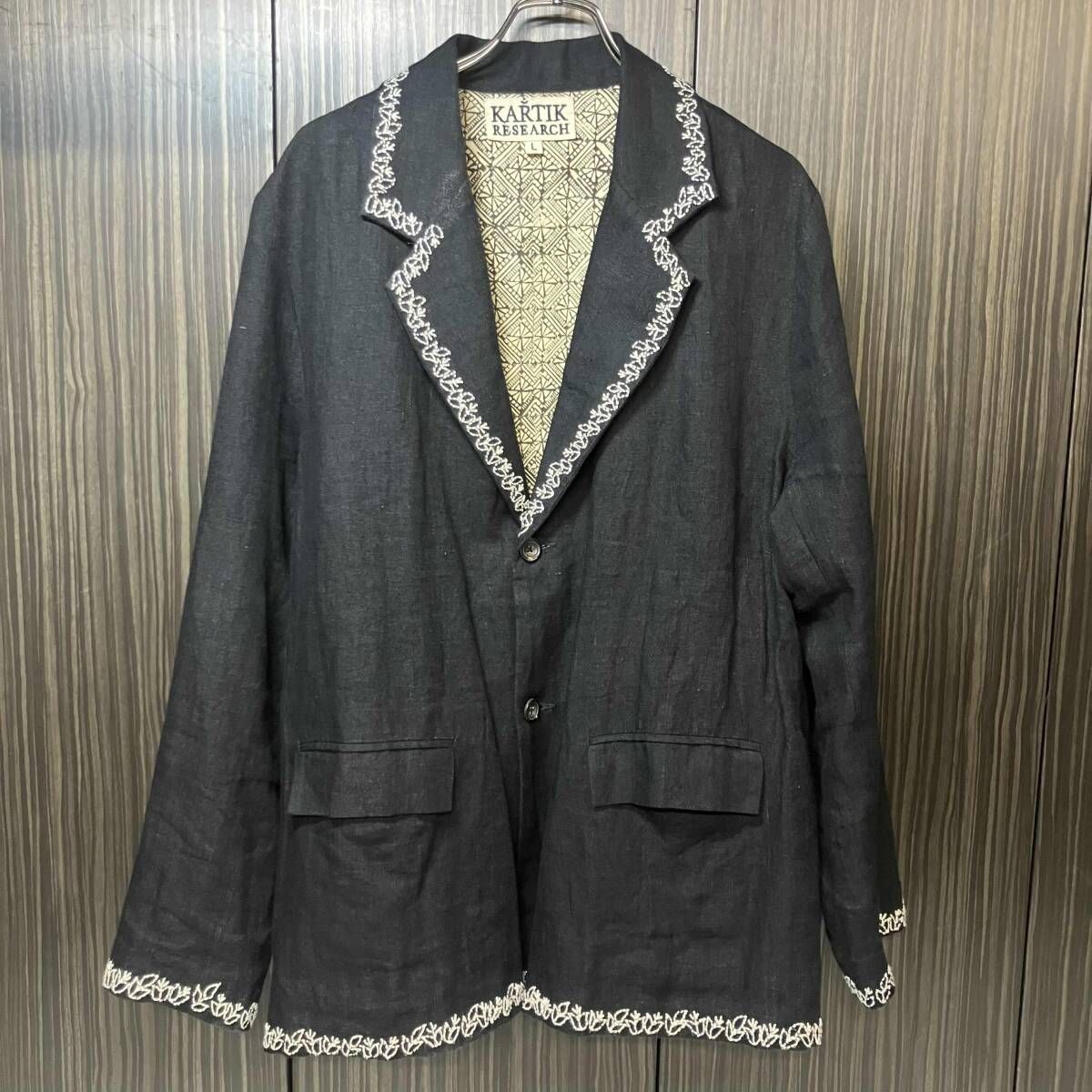 KARTIK RESEARCH テーラードジャケット Linen Jacket Lサイズ ブラック 25-010-610-0011-1-0 カーティックリサーチ
