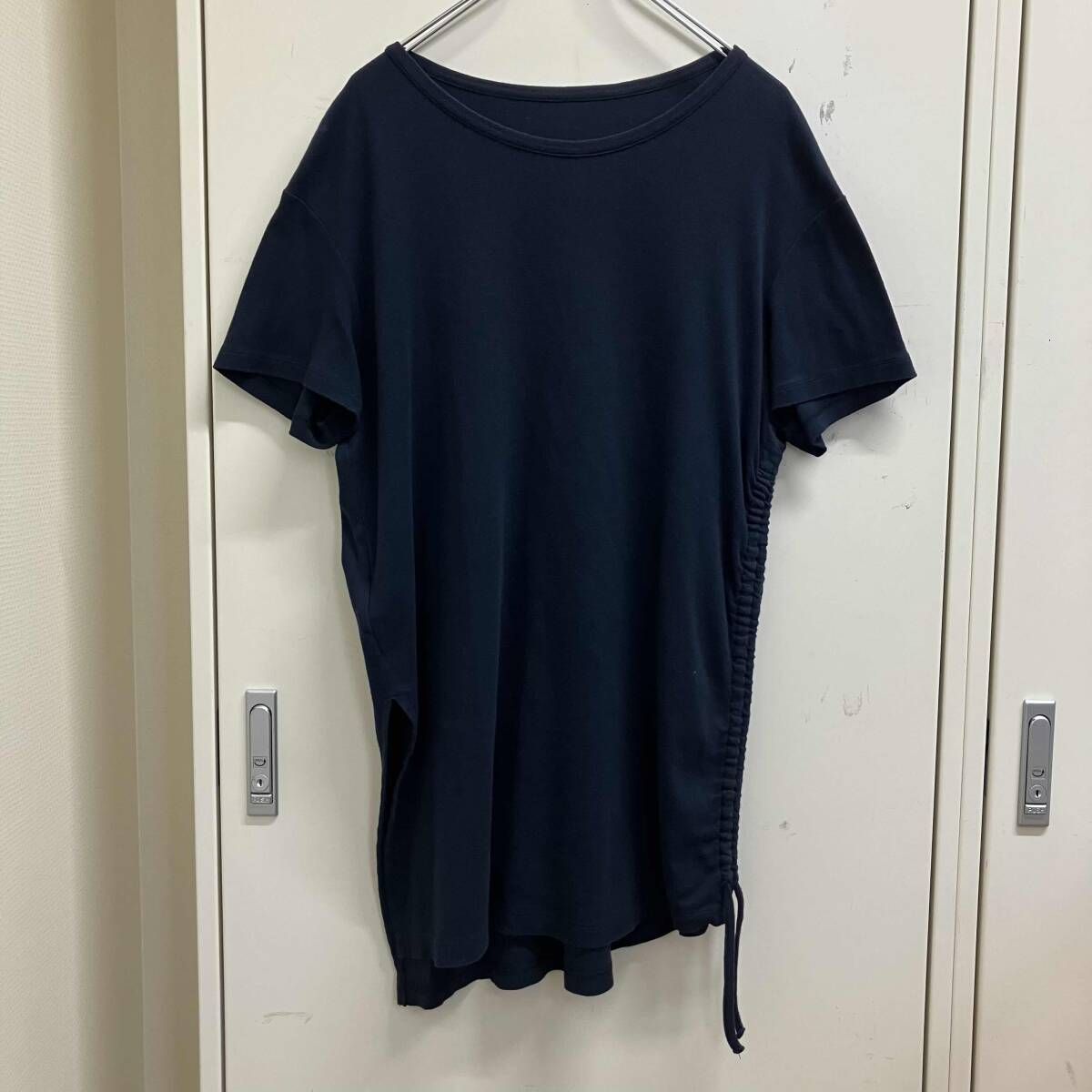 24SS YOHJI YAMAMOTO FEMME COTTON FRAISE STITCH SIDE GATHER カットソー FS-T20-071 サイズ2 ネイビー ヨウジヤマモト