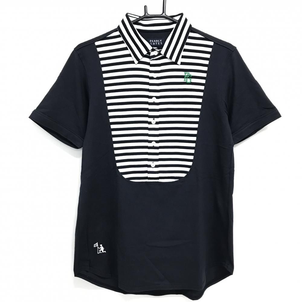 【新品】パーリーゲイツ 半袖ポロシャツ ネイビー×白 重ね着風 一部ボーダー メンズ 5(L) ゴルフウェア PEARLY GATES