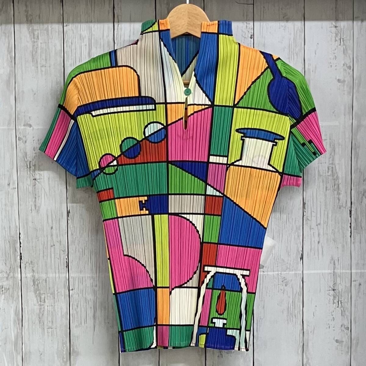 PLEATS PLEASE ISSEY MIYAKE イッセイミヤケ PP81-JK632 レディース 半袖シャツ ブラウス size3 マルチカラー プリーツプリーズ