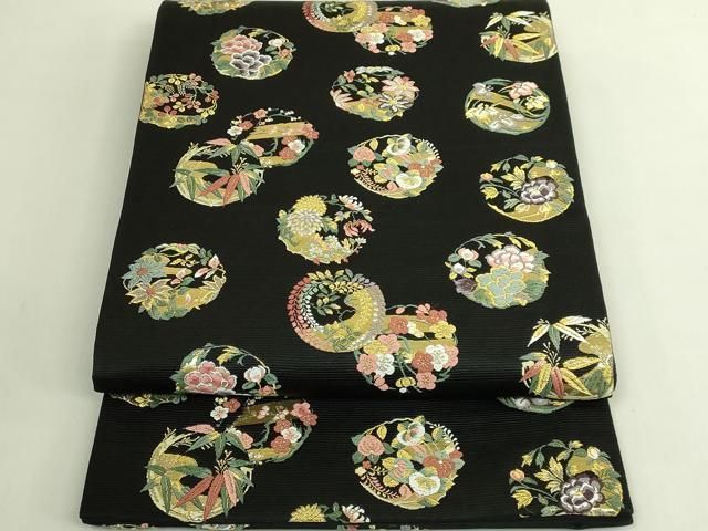 平和屋着物●極上　西陣の老舗　1782年創業　山下織物　六通柄袋帯　豊公観梅　黒地　金糸　逸品　DZAB6653kh6