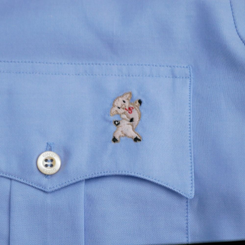 tai さま専用 GUCCI 水色 長袖シャツ 猫刺繍 □未使用品□GUCCI グッチ 長袖シャツ サイズ48 ミケーレ期 ラウンド