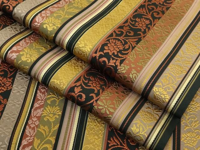 平和屋着物●極上　本場筑前博多織　八寸名古屋帯　花唐草間道　黒地　逸品　DZAB6691kh6